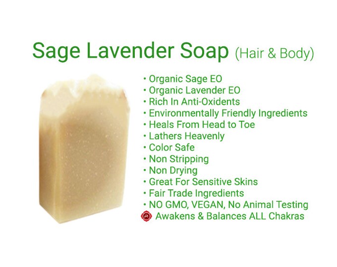 Sage & Lavender Soap  | Hair and Body Soap| Anti Aging Soap| Shampoo Bar | FERMENTED Rice Soap | ORGANIC Soap | Rated BEST Soap Ever!!!