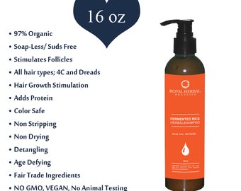 Fermented Rice Herbal HAIR & SCALP DETOX, Removes Impurities, 16oz No Suds Shampoo, Organic Water Wash Shampoo, Age Defying Hair Wash
