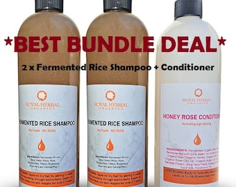 2 X's Fermented Rice Shampoo + LARGE Rose Otto Conditioner 16 oz |Organic & Natural Hair Care | Hair Growth Shampoo | Detox Shampoo