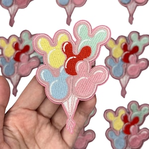 Pastel Rainbow Mr. Mouse Head Balloons 3M Adhesive Embroidered Patch