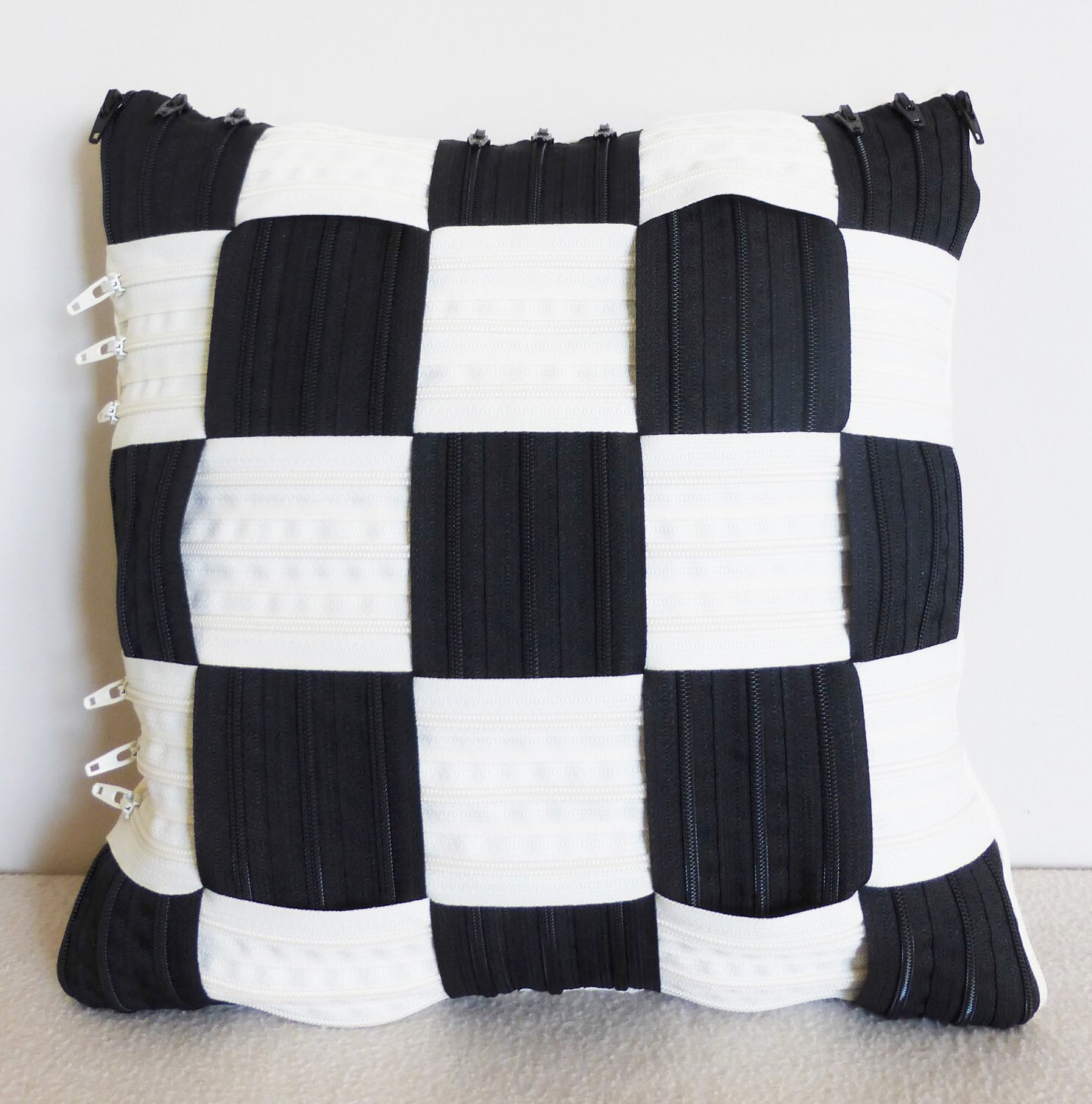 Black White Checkered Pillow Made In Italy Etsy