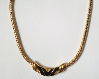Vintage Monet Gold & Black Enamel Necklace 1980s