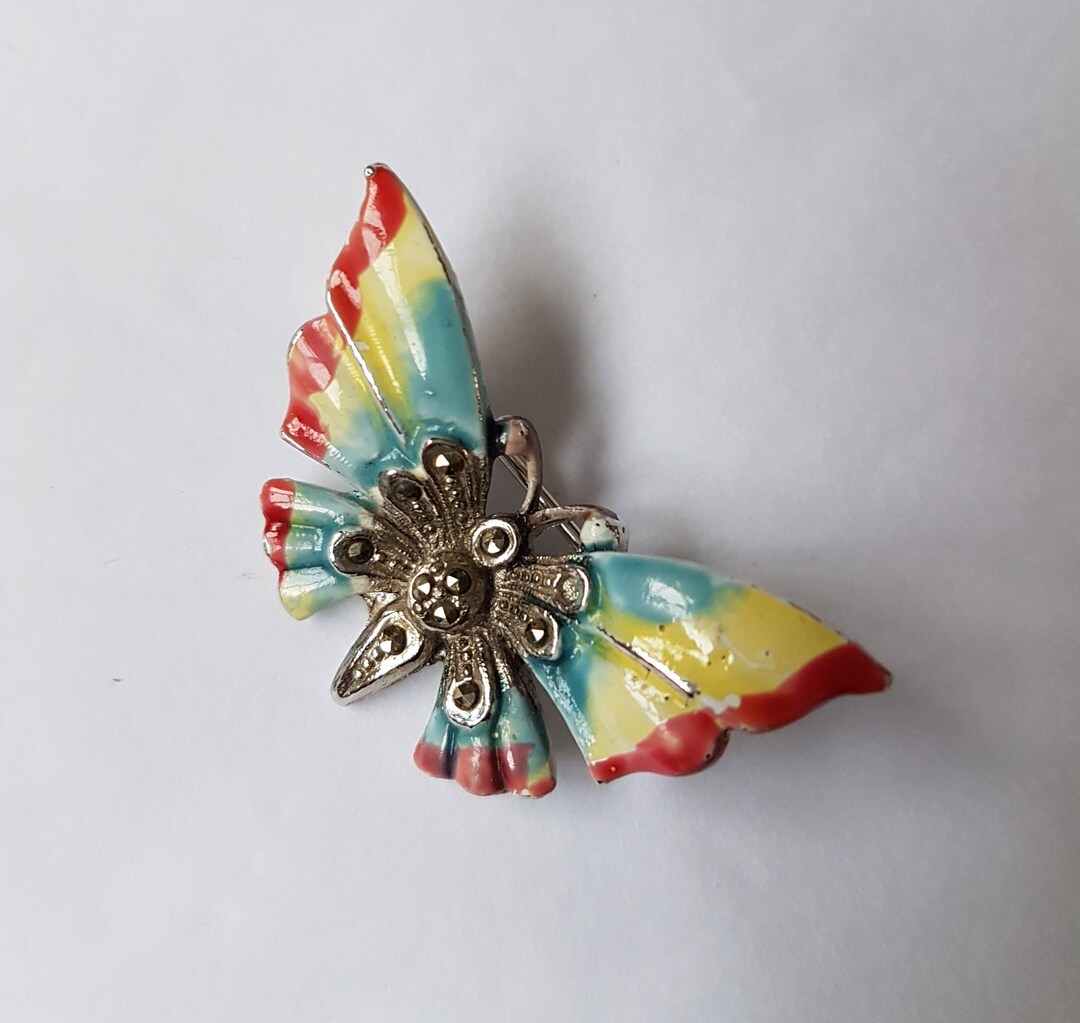 Antique Enamel Small Butterfly Brooch - Etsy