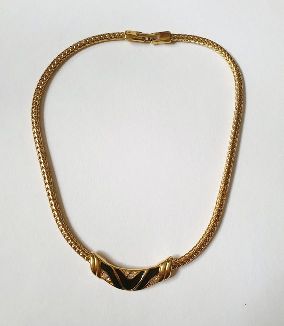 Vintage Monet Gold & Black Enamel Necklace 1980s