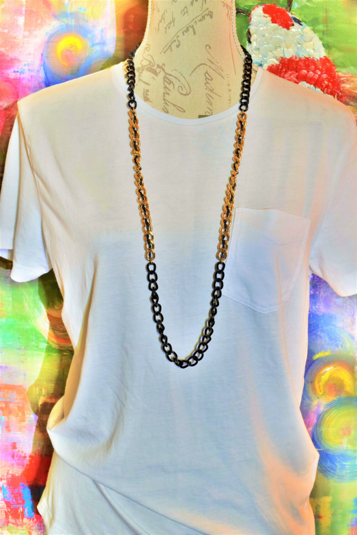 Vintage Inspired Black & Gold Chain Link Necklace - Etsy UK
