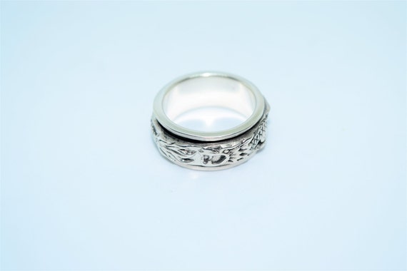 Vintage Sterling Silver Dragon Spinner Biker Ring