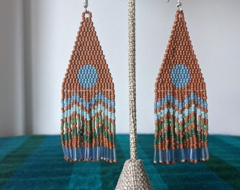 Mt. Hood Oregon Peak Danglers | Woven Beaded Earrings | Lightweight | Dangle Earrings | Statement Earrings | Gifts for Her