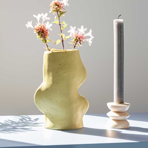 Vaso de cerâmica Fluxo - Verde pistache salpicado médio