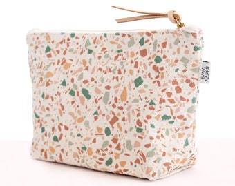 Cotton Canvas Cosmetic / Make-up Bag - Terrazzo Orange Terracotta Moss Green