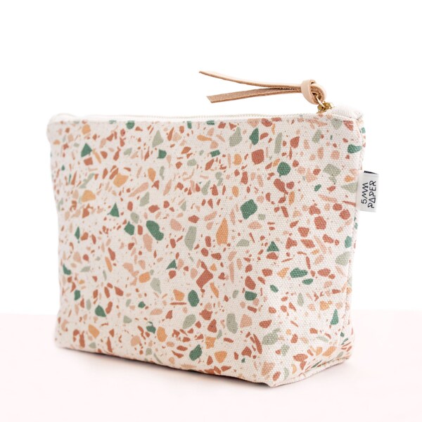 Coton Canvas Cosmetic / Sac de maquillage - Terrazzo Orange Terracotta Moss Green