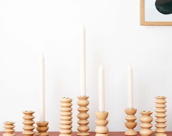 Hand Turned Wooden Candle Holder, Totem Beech Wood Candlestick, Made in Portugal