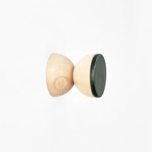 Geometric Beech Wood & Ceramic Wall Hook/Knob/Handle - Dark Olive Green