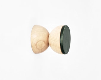 Geometric Beech Wood & Ceramic Wall Hook/Knob/Handle - Dark Olive Green