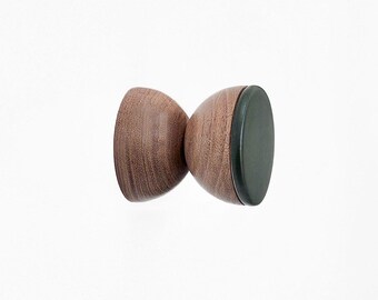 Walnut Wood Wall Hook: Green Ceramic Accent, Modern Home Decor