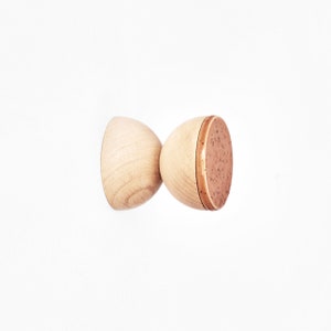 Geometric Beech Wood & Ceramic Wall Hook/Knob/Handle - Light Terracotta Orange with Specks