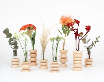 Hand Turned Wooden Table Vase, Totem Beech Wood Candlestick, Made in Portugal