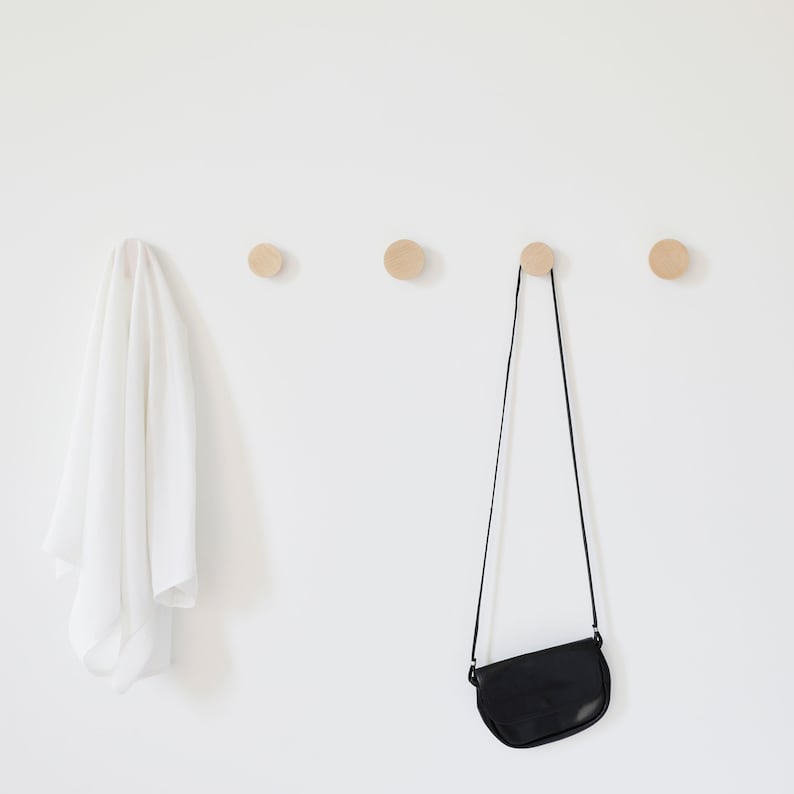 Set of Hooks Round Beech Wood Coat Hook / Knob / Handle / Pull Modern Wood Hanger image 3