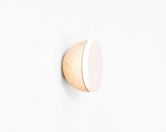 Round Beech Wood & Ceramic Wall Mounted Coat Hook / Knob - White Sand