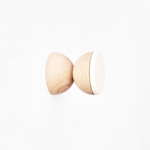 Geometric Beech Wood & Ceramic Wall Hook/Knob/Handle - White Sand