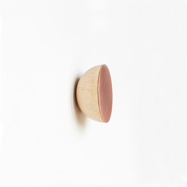 Round Light Beech Wood & Copper Coat Wall Hook / Knob / Pull