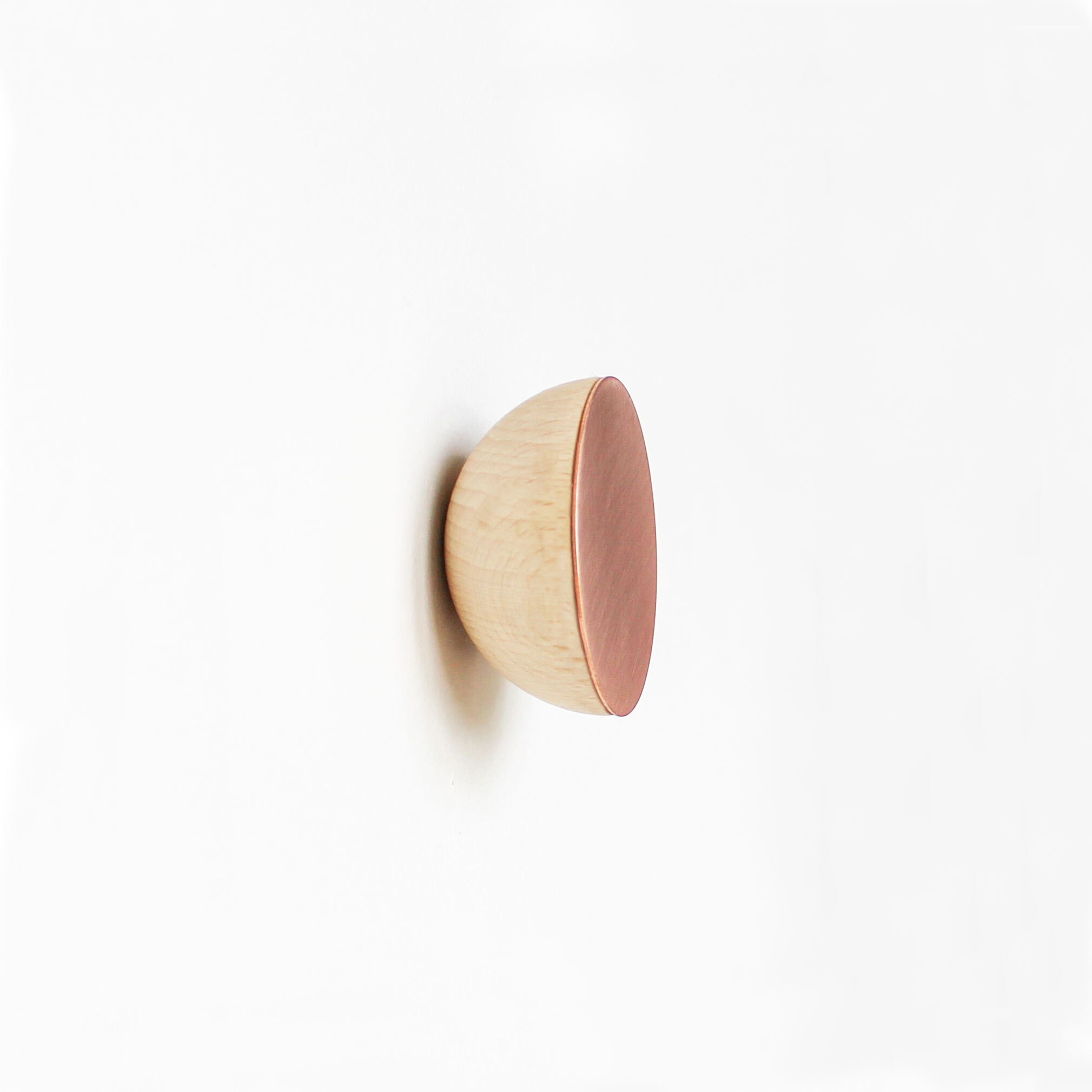 Round Light Beech Wood & Copper Coat Wall Hook/Bouton Pull