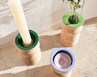 Candle Holder / Tea Light Holder / Glass Tube Vase - Wood Turned Beech