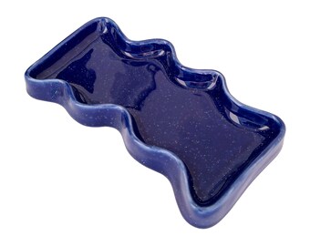 Ceramic Irregular Wave Tray - Rectangle Blue
