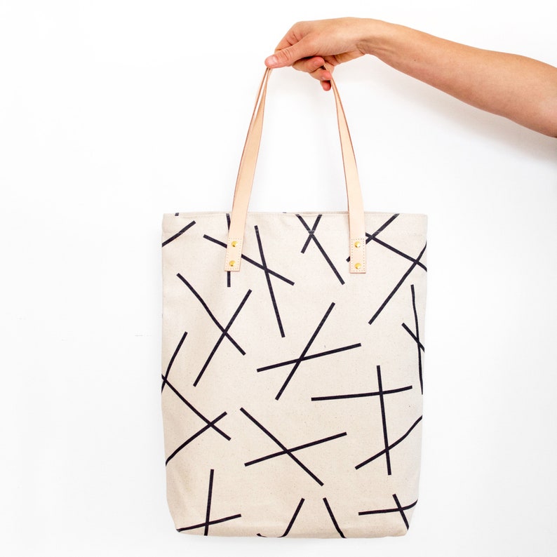 canvas tote bag with leather straps
