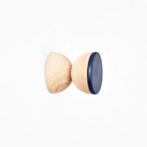 Geometric Beech Wood & Ceramic Wall Hook/Knob/Handle - Dark Ocean Blue