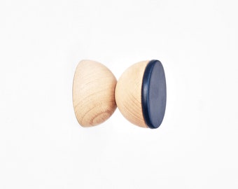 Geometric Beech Wood & Ceramic Wall Hook/Knob/Handle - Dark Ocean Blue