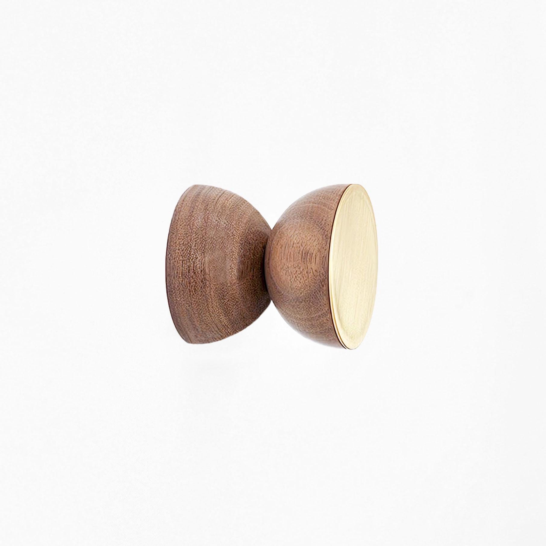 Geometric Walnut Wood + Brass Coat Hook/Knob/Handle - Modern Wooden Hooks Home Decor Accessories