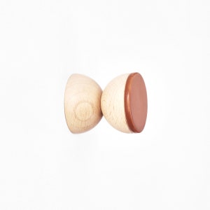 Geometric Beech Wood & Ceramic Wall Hook/Knob/Handle - Terracotta Dark Orange