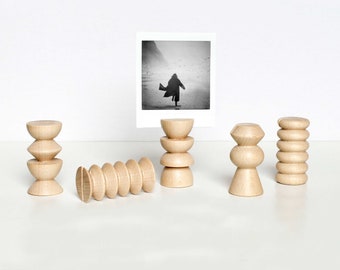 Set of 5 - Totem Stand Tall - Wooden Polaroid Postcard Picture Stand Holder