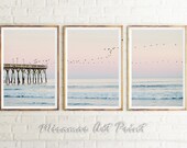 Set of Coastal Wall Art Gallery Prints Set Pastel Printable Triptych Ocean Beach Art California Set Of 3 Blush Poster Digital Large Photo