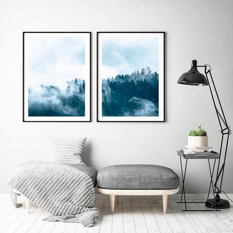 Navy Blue Wall Art. Nature Forest Print Nature set of 2 Etsy