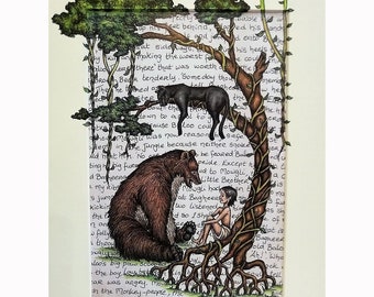 Stampa artistica da parete del libro della giungla, illustrazione d'arte da favola