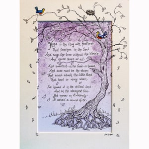 Hope is the Thing with Feathers Wandkunstdruck, Emily Dickinson Gedichtkunst Illustration