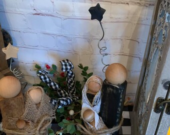 Handmade Primitive Nativity sitter/Mary, Joseph and Baby Jesus/ Holiday/Christmas/Christ our Lord