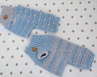 Blue and Grey Hand-Crocheted Dog Jumpers - Cozy Canine Fashion