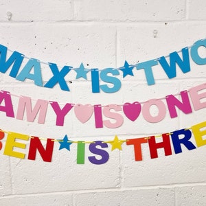 1st Birthday Banner Personalised Party Decoration Bunting 5th 6th 7th 8th any age colourful