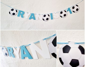 Personalised Manchester City Football league Themed Birthday Banner premier bunting Blue and white