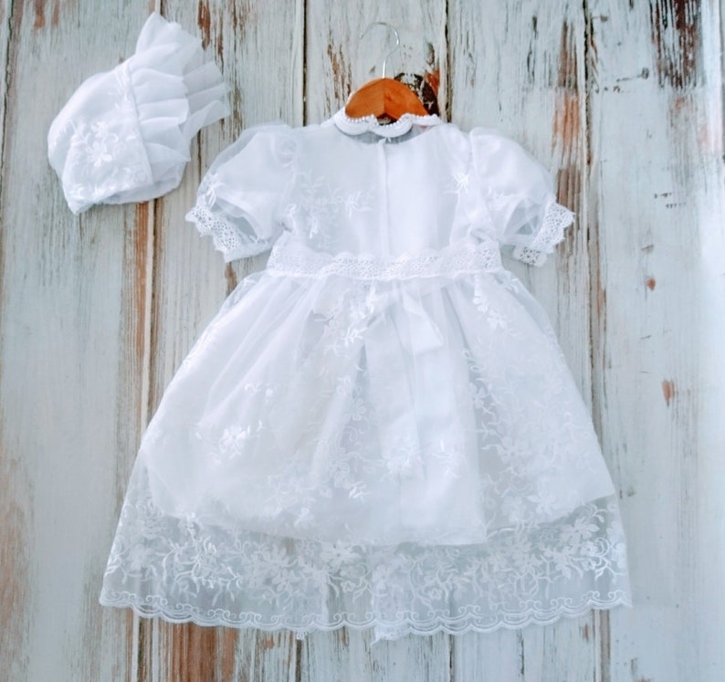 Vintage Style Modern White Lace Baptism Dress Christening Dress long lace Design with Sleeves