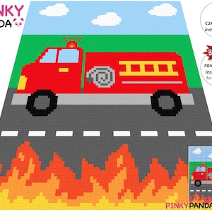 Feuerwehrauto Graph + Schriftanleitung * C2C * Reihe für Reihe * Digitalmuster * PDF download * Häkeldecke * Graphgan