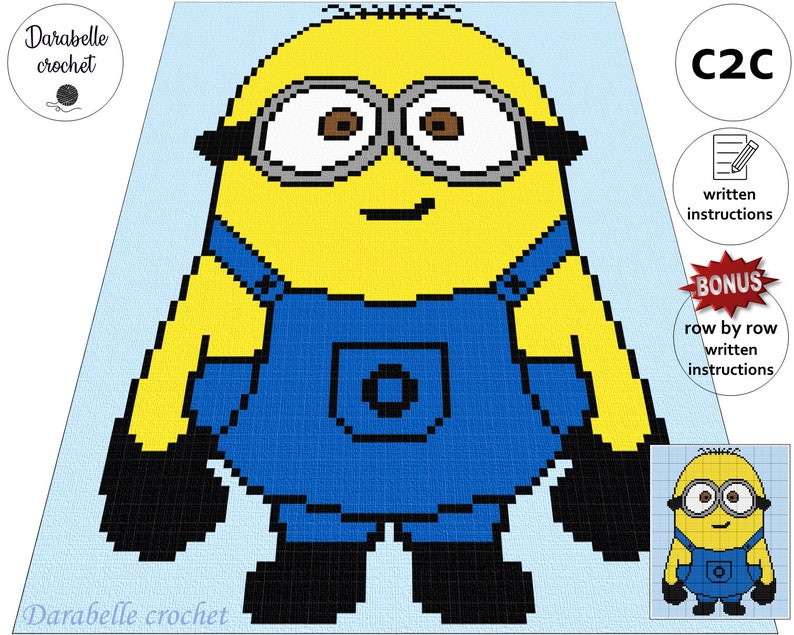 Corner to corner Minions graphgan Minion \u2013 C2C \u2013 Row by row \u2013 Instructions \u2013 Graph \u2013 PDF download \u2013 Crochet Blanket \u2013 Digital pattern