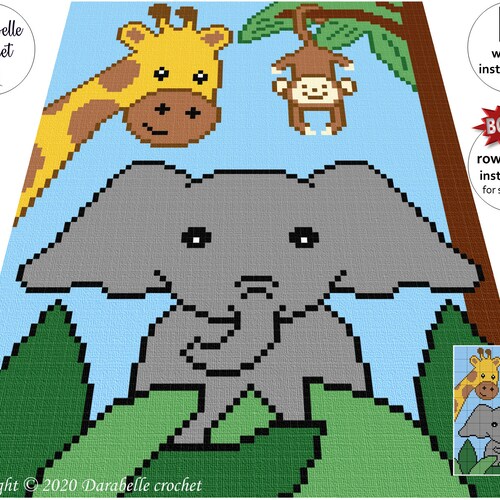 Safari Animals Written Instructions Graph C2C Row by - Etsy Safari Animals Written Instructions Graph C2C Row by - Etsy