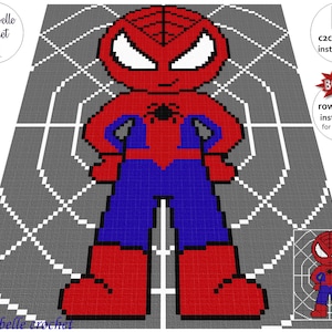 Spiderman – C2C – Row by row – Written instructions – Graph – PDF download – Crochet Blanket – Digital pattern - Superhero - For boys