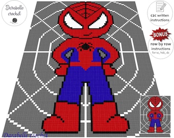 Spiderman – C2C – Row by row – Written instructions – Graph – PDF download – Crochet Blanket – Digital pattern - Superhero - For boys
