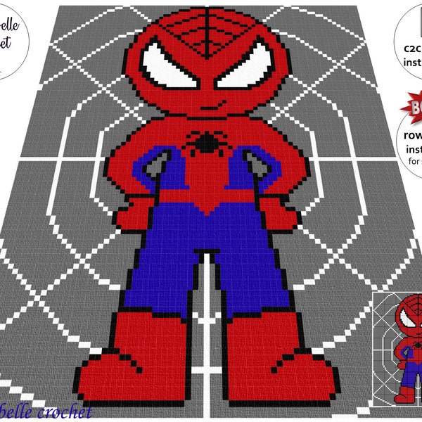 Spiderman – C2C – Row by row – Written instructions – Graph – PDF download – Crochet Blanket – Digital pattern - Superhero - For boys