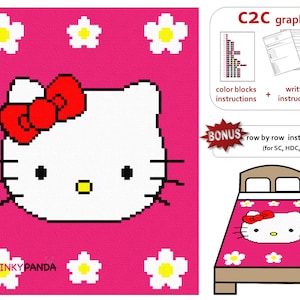 Kitty Graph + Written instructions * C2C * Row by row * Digital pattern * PDF download * Crochet Blanket * Graphgan