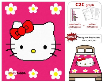 Kitty Graph + Written instructions * C2C * Row by row * Digital pattern * PDF download * Crochet Blanket * Graphgan